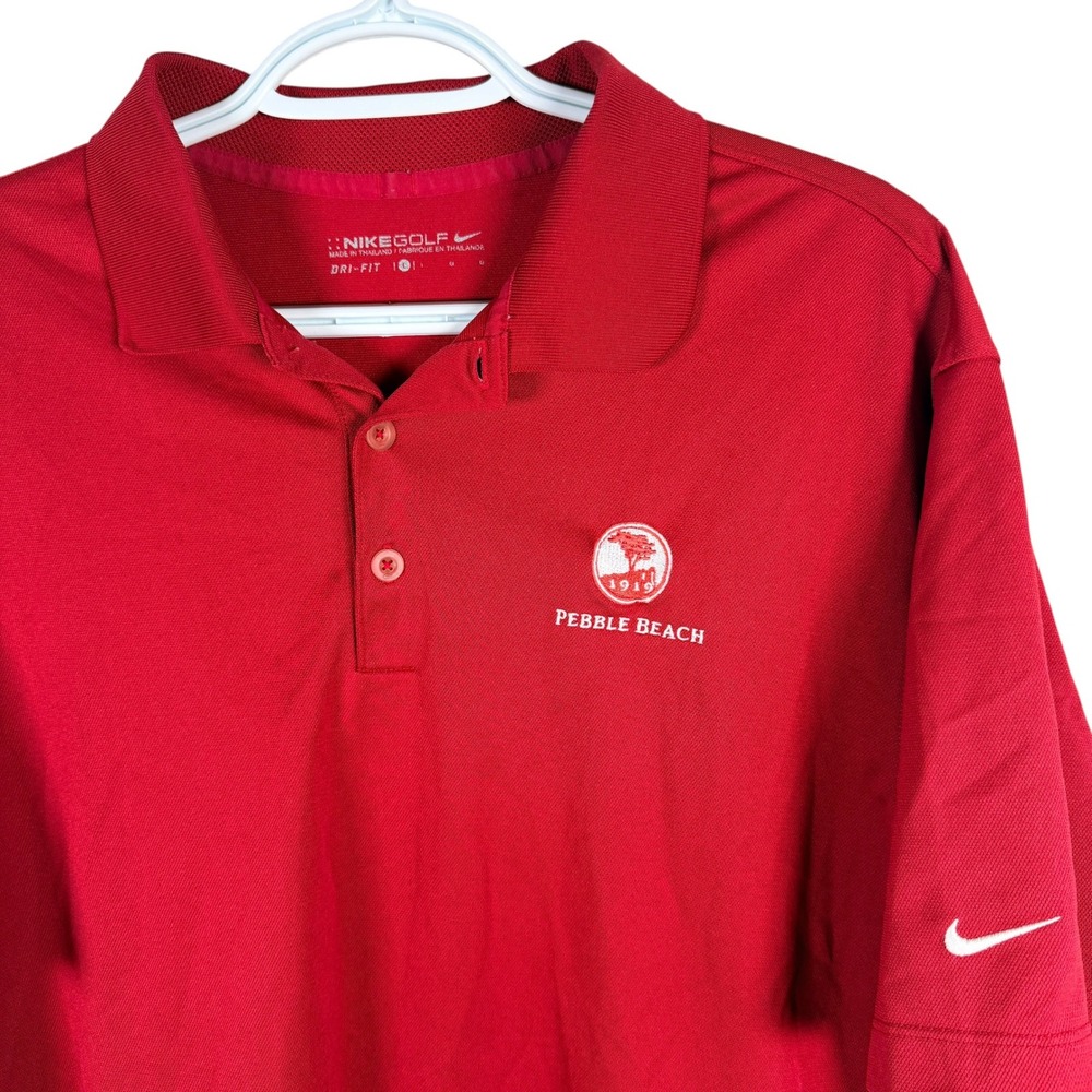 Nike Golf Polo Shirt Pebble Beach Mens‎ L Red Dri-FIT Short Sleeve Stretch
